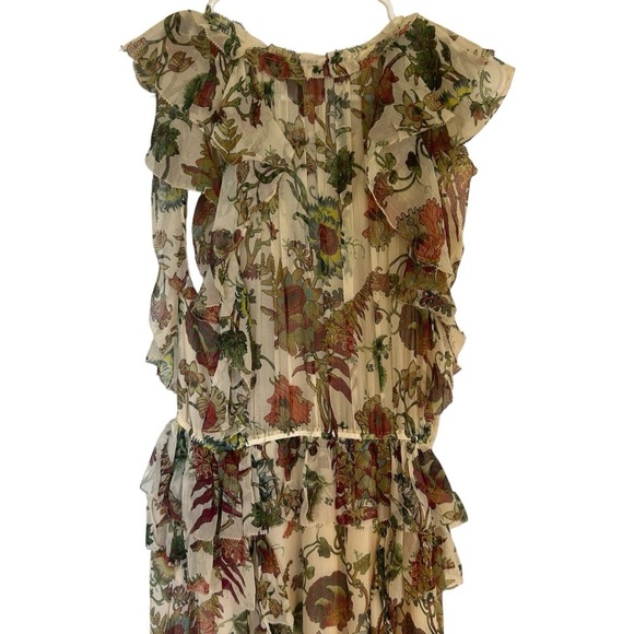 Ulla Johnson Adrienne Silk Ruffle Dress Cream Floral Size 4 Wedding Formal - Picture 13 of 16